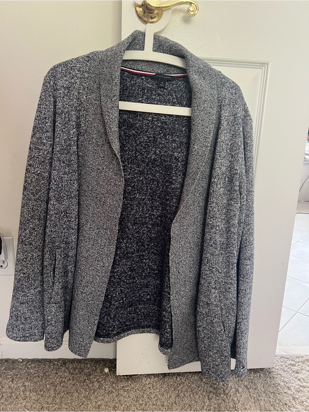 Tommy Hilfiger Navy and White Marled Knit Cardigan Sweater size M